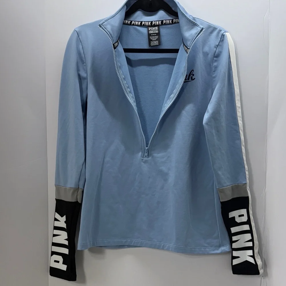 PINK Victoria's Secret Light Blue Zip-Up Pullover Top - Picture 4 of 9